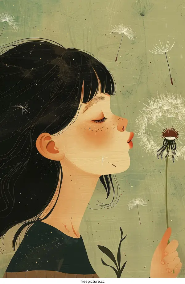 A Girl Blowing a Dandelion
