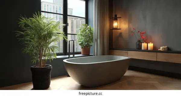 Modern Concrete Bathtub in a Stylish Bathroom Interior