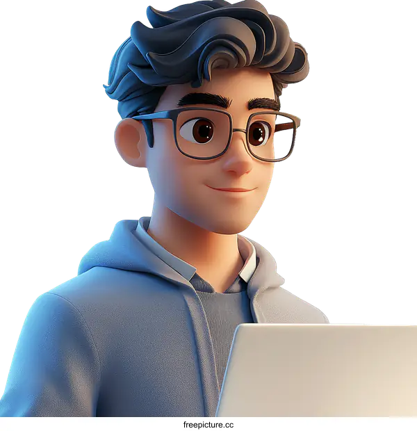 [Transparent Background PNG]Cartoon Illustration of a Person Using Laptop