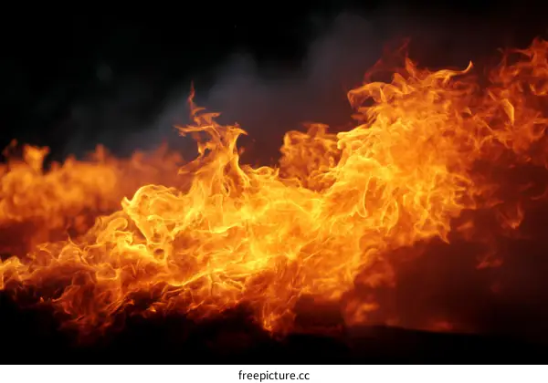 Fiery Flames Against Dark Background