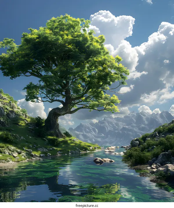 Fantasy Forest Lake and Tree