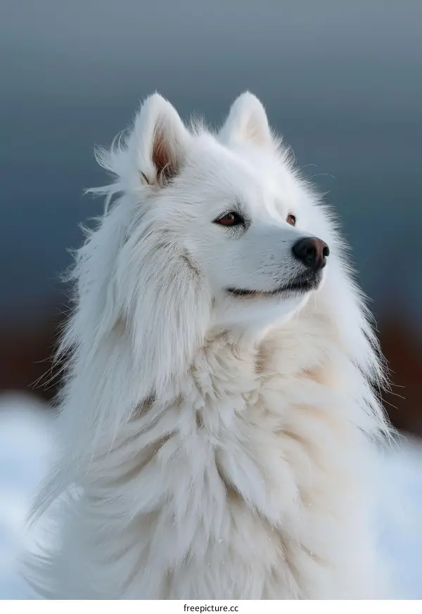 A white dog looking into the distance