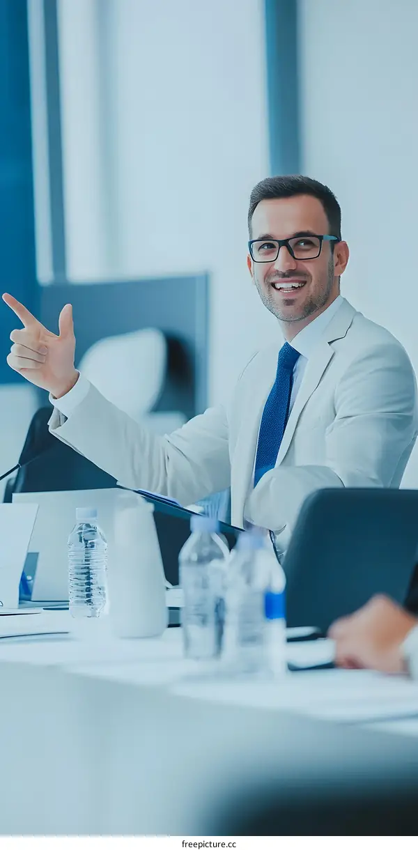 Businessman in a White Suit During a Conference