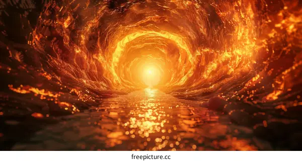 Fiery River in a Volcanic Cave