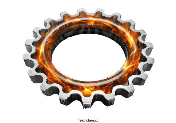 [Transparent Background PNG]Metallic Gear with Fiery Energy Illustration