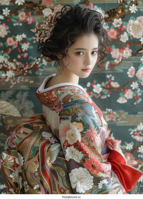 A beautiful Japanese woman wearing a kimono