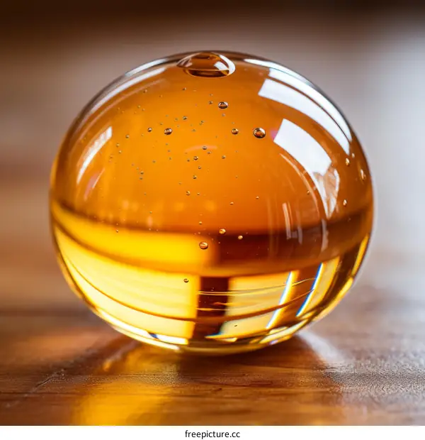 Macro Photograph of a Glass Ball Filled with Golden Liquid