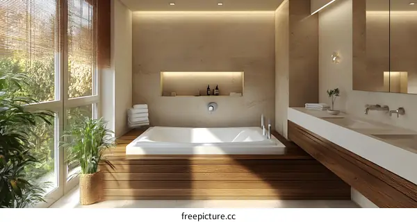 Modern Bathroom Interior Design with Bathtub and Sink