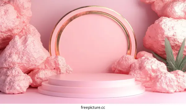 Pink Geometric Display Podium with Abstract Rocks