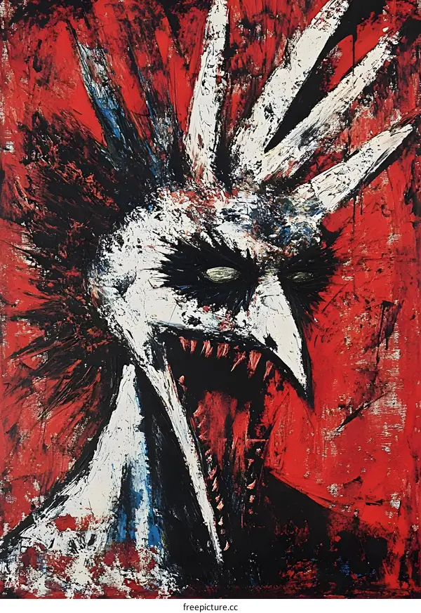 Abstract Painting of a Monster with Sharp Teeth