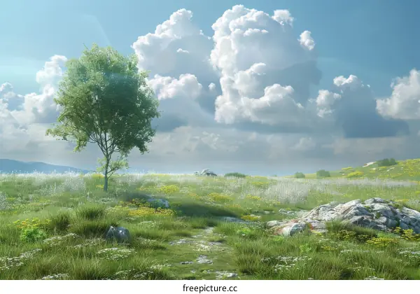 Vast Grassland under the Azure Sky