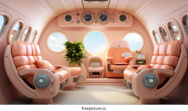 The interior of a private jet