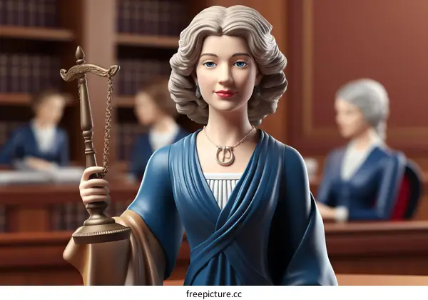 Lady Justice statuette with gavel in hand