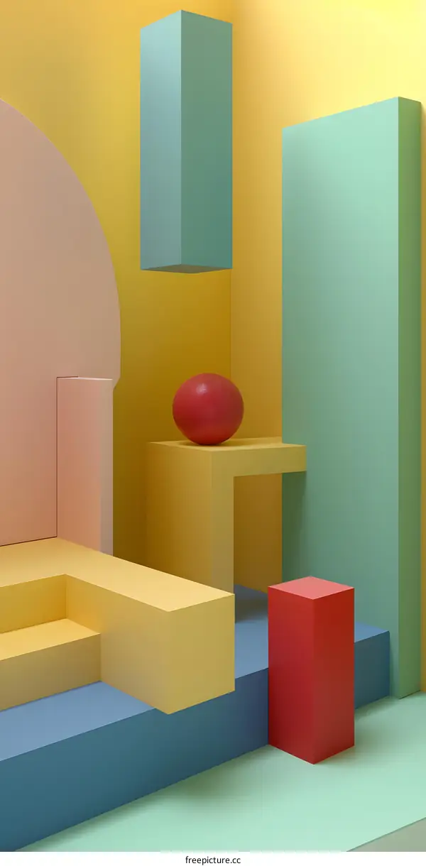 Abstract Geometric Shapes in Pastel Colors 3D Render