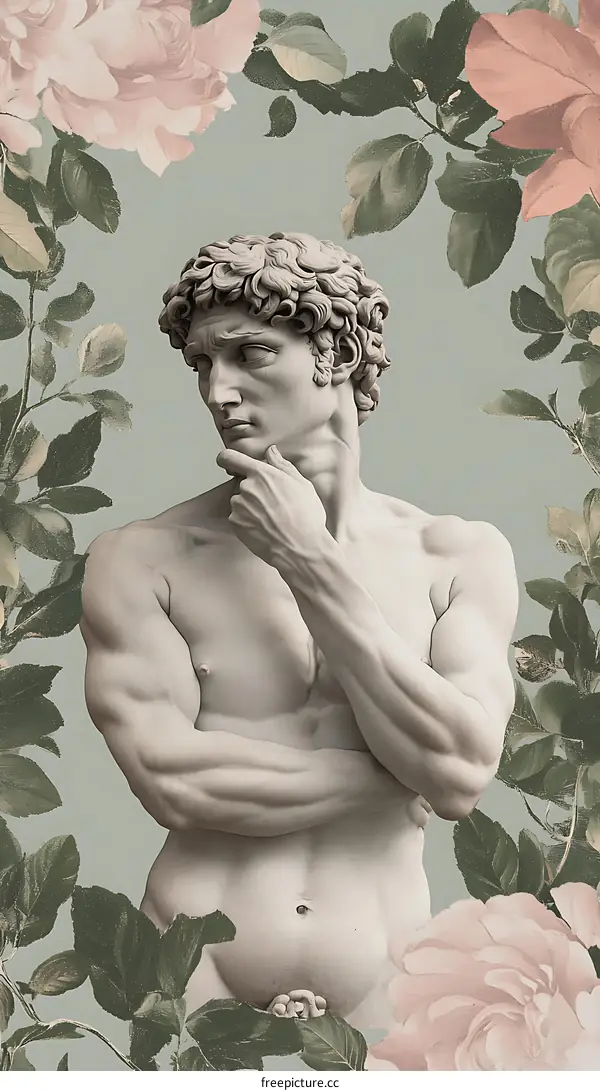Statue of David with Floral Background