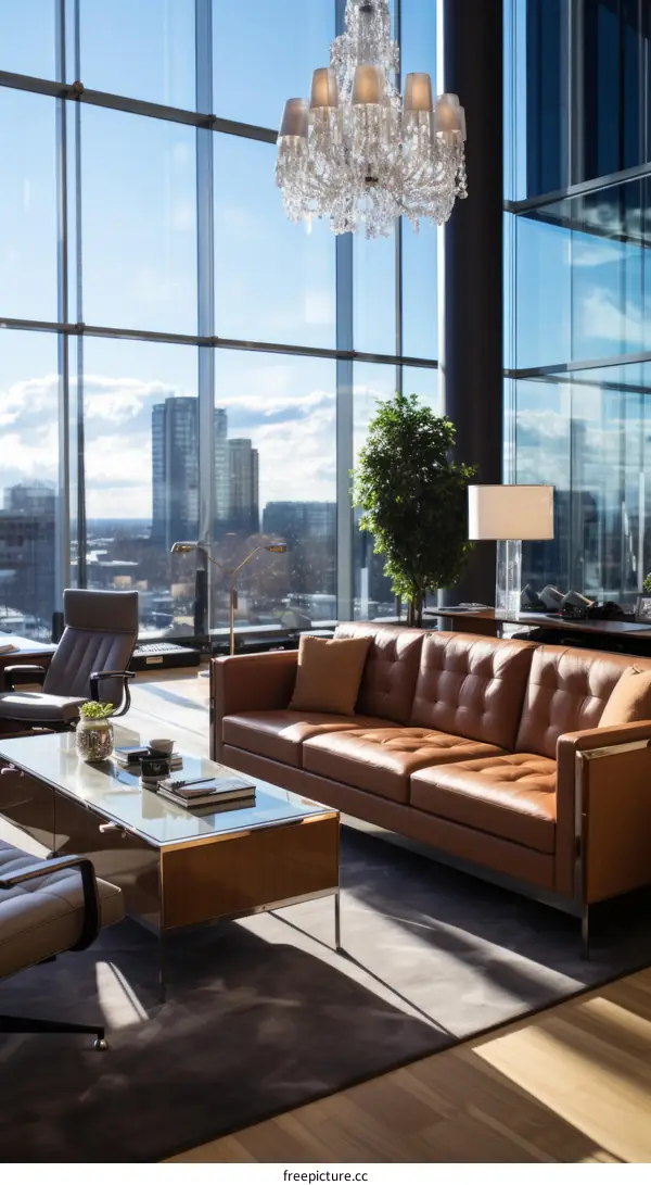 Modern office interior with city view