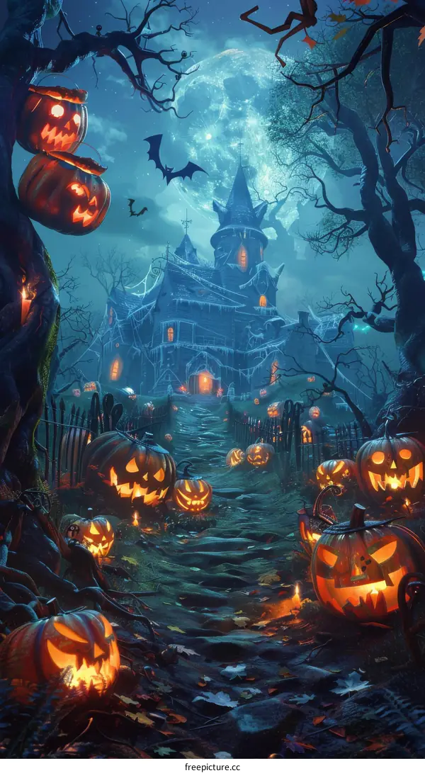 Carved Halloween Pumpkin at Night