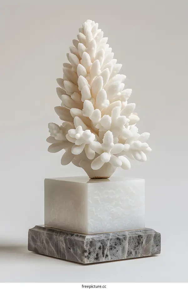 A sculpture of a pine cone made of marble