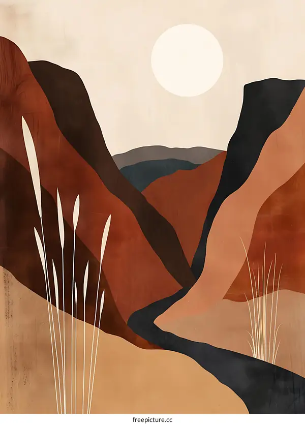 Abstract Minimalist Mountain Landscape Illustration