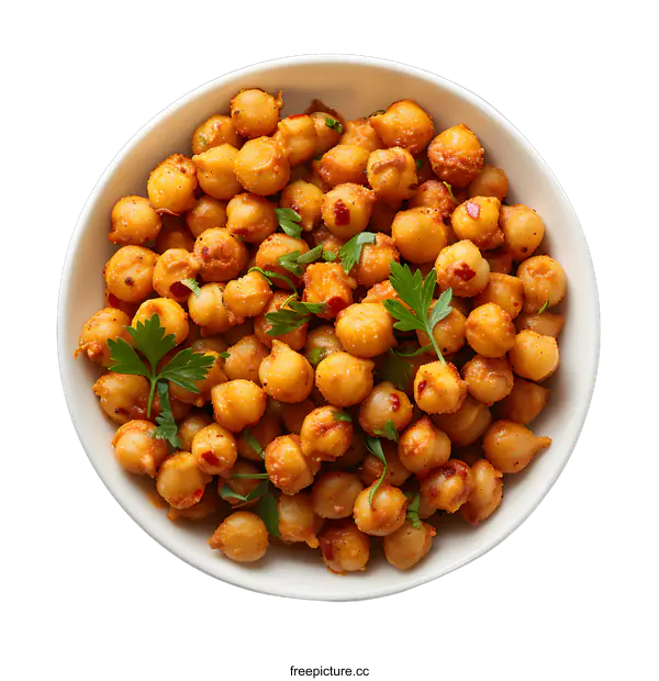 [Transparent Background PNG]Bowl of roasted chickpeas with parsley