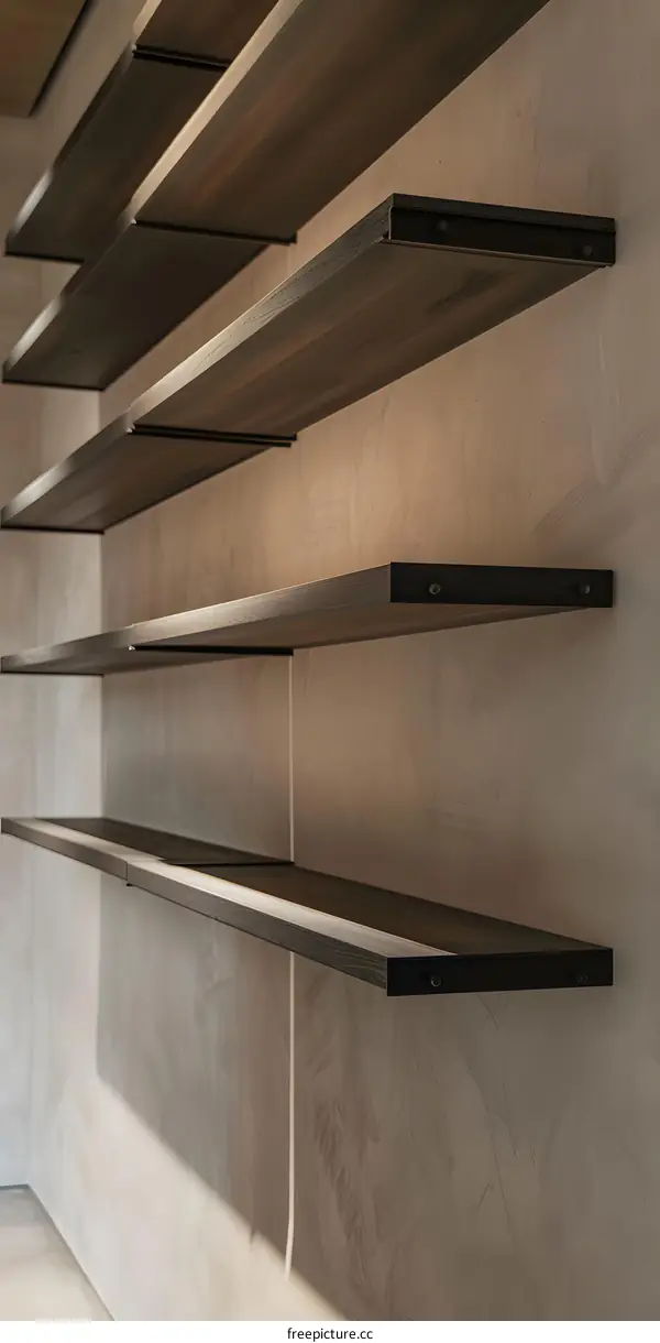 Modern Wall Mounted Shelves With Wooden Boards