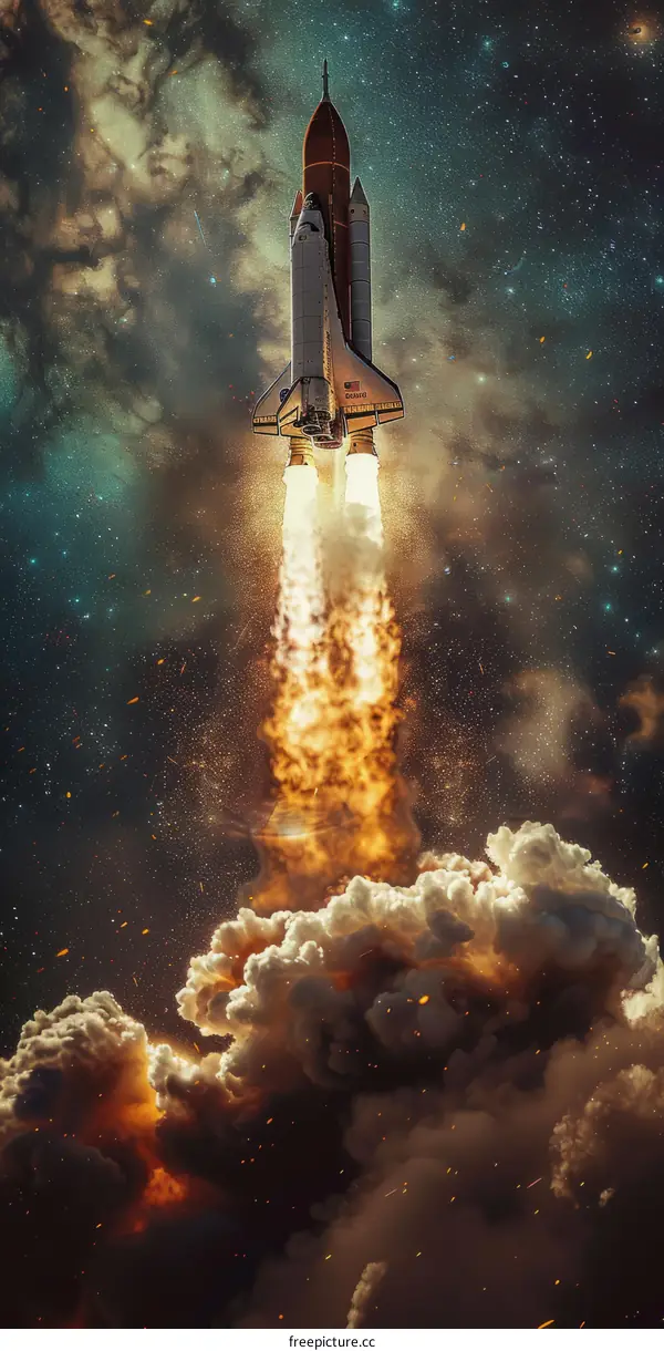 Space Shuttle Atlantis Launches into the Night Sky
