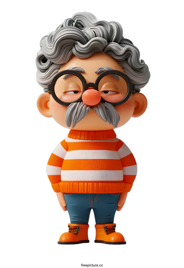 [Transparent Background PNG]3D Cartoon Illustration of a Elderly Man with Gray Hair and Glasses