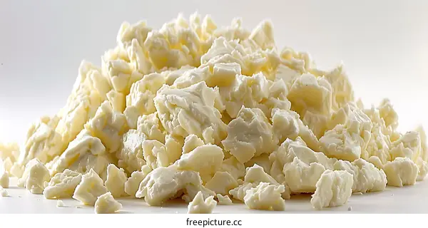 Pile of crumbled feta cheese