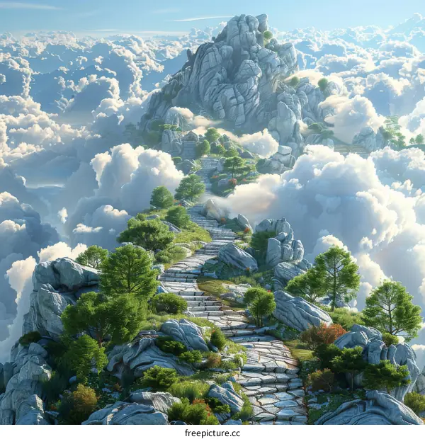 fantasy stone mountain floating in the sky