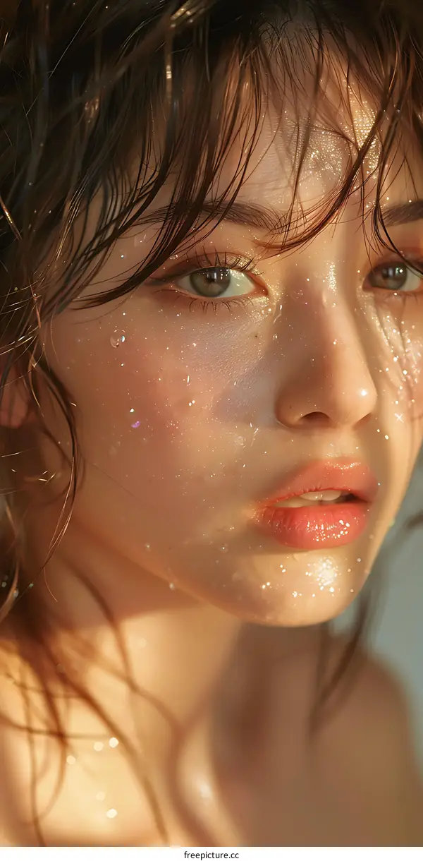 Close-up Portrait of a Young Woman with Wet Hair