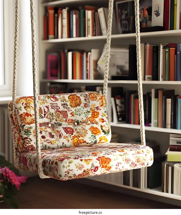 Floral Patterned Swing Chair in a Library