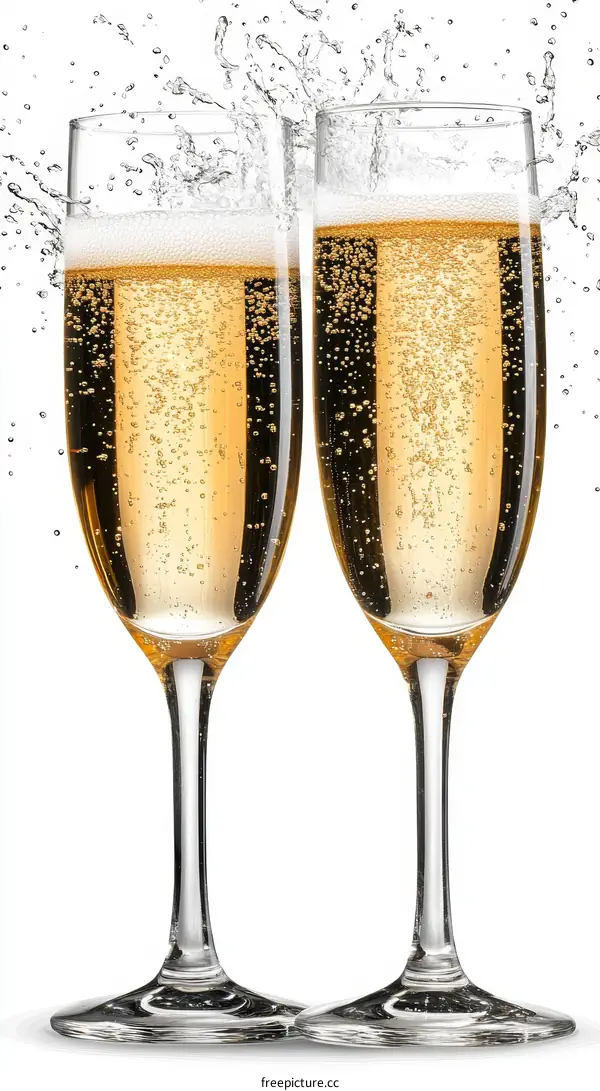 Celebration Champagne Glasses with Sparkling Splash
