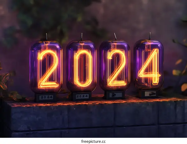 Neon Number Lights 2024 New Year