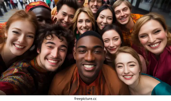 A group of diverse people smiling and posing for a picture