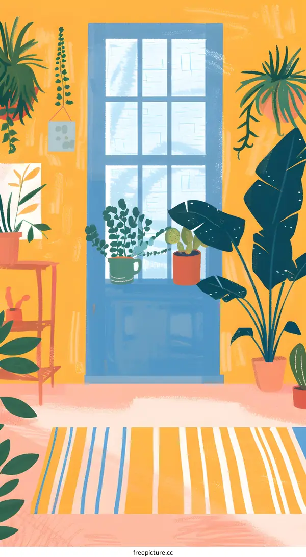 Yellow Wall Room Decor With Green Plants