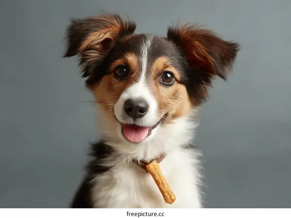 Cute Puppy Portrait Against Gray Background