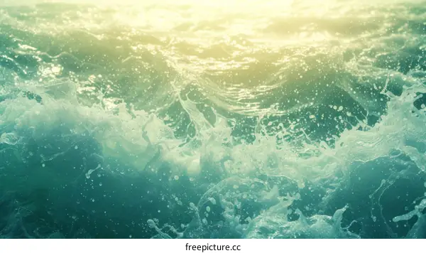 Green and yellow ocean wave close up