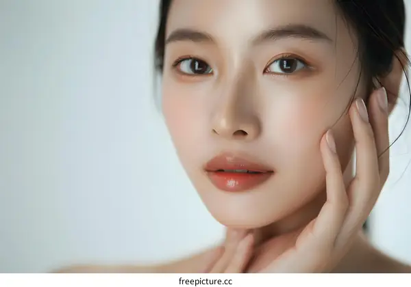 Close Up Portrait of Beautiful Asian Woman with Makeup and Smooth Skin