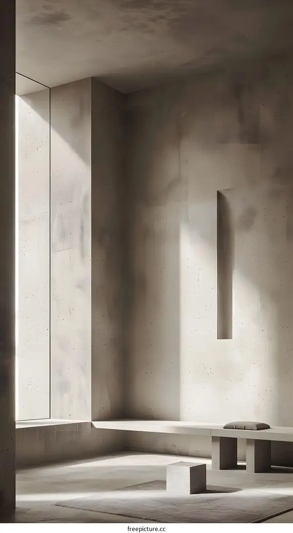 Minimalist Concrete Room Interior Design with Sunlight