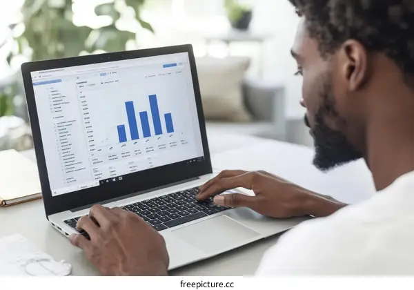 African American Person Working on Laptop Analyzing Data