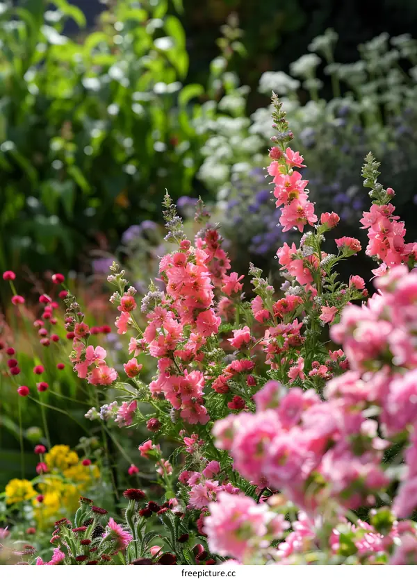 Pink Flowers in a Lush Garden