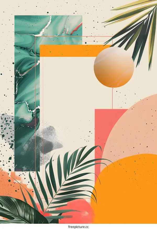 Abstract Tropical Design With Palm Leaves and Geometric Shapes