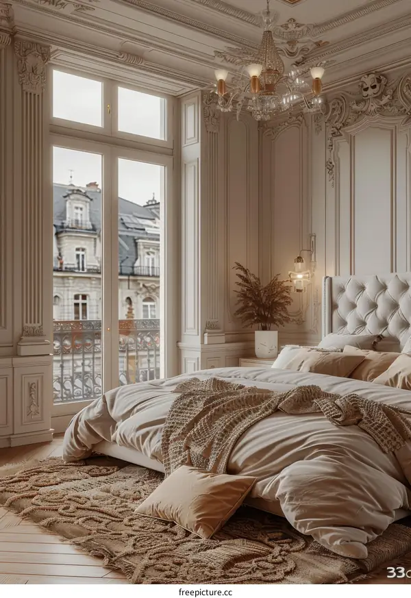 Elegant Parisian Bedroom Interior Design Illustration