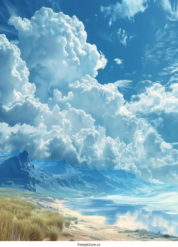Majestic Cloudscape Over a Serene Coastal Scene