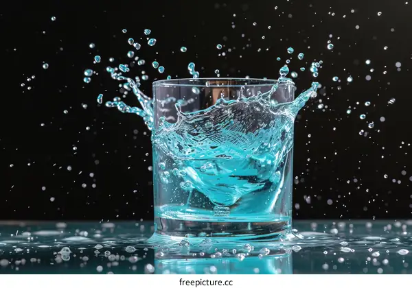 Transparent glass filled with blue liquid and ice