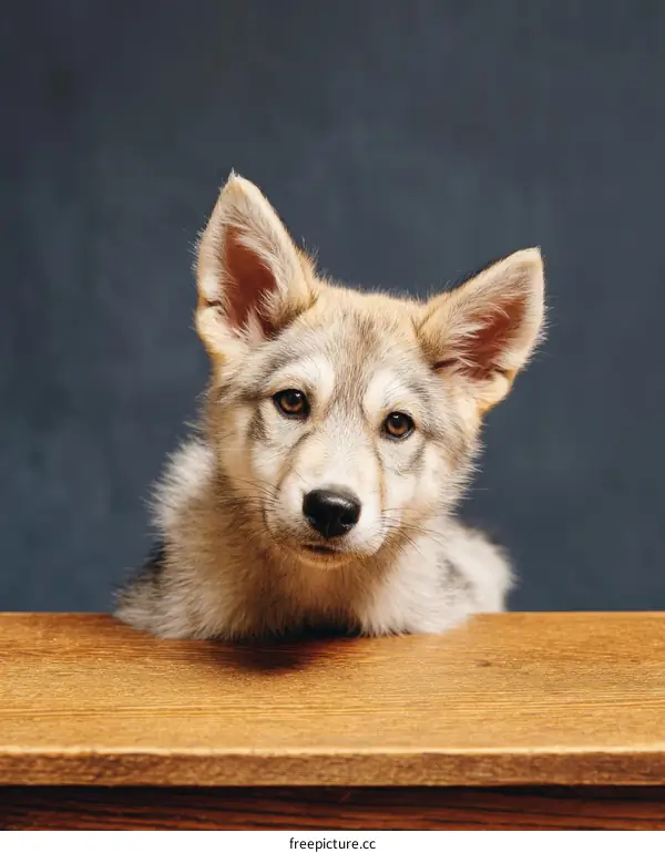 Cute Puppy Peeking Over Wooden Table