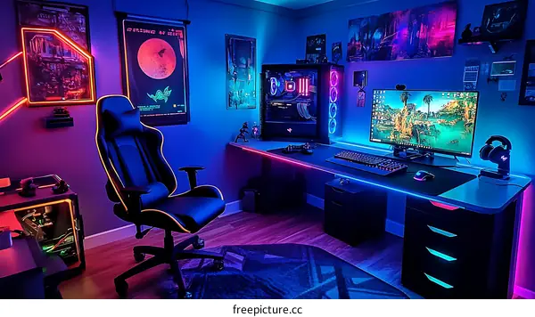 Modern Gaming Setup with Vivid RGB Lighting