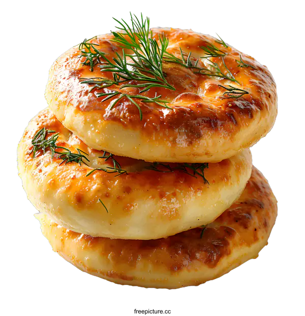 [Transparent Background PNG]Three stacked flatbreads with dill