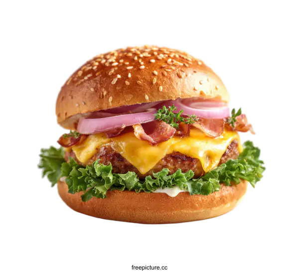 [Transparent Background PNG]Delicious Cheeseburger with Bacon and Onions