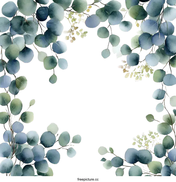 [Transparent Background PNG]Delicate Eucalyptus Watercolor Border